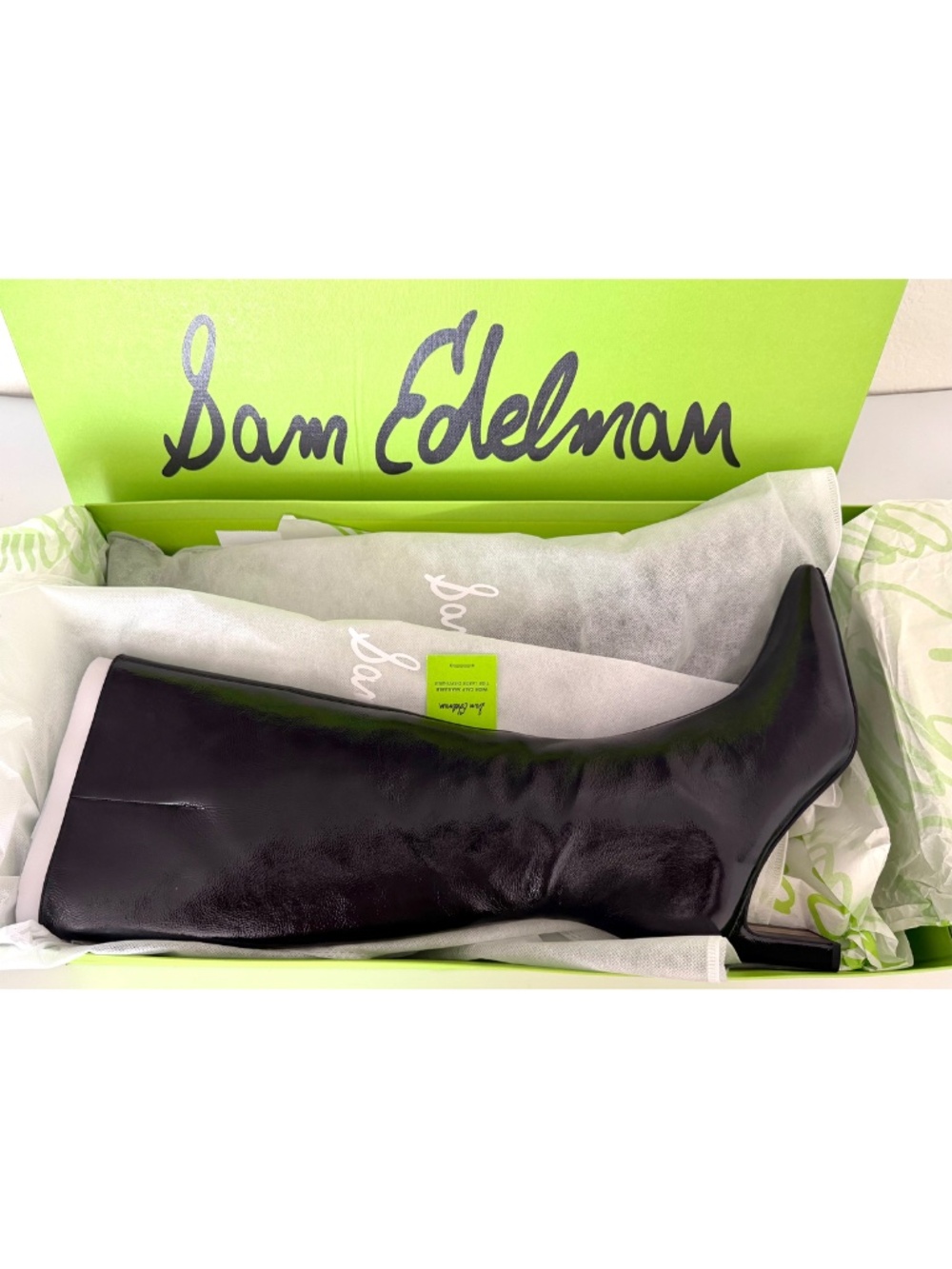 SAM EDELMAN NIB SYLVIA2 BLACK CRINKLE LEATHER KNEE HIGH BOOT. SIZE 9.5M - Picture 2 of 12